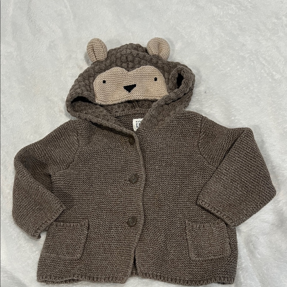 Baby Gap Adorable Brown Bear Hooded Cardigan Sz 6-12 months